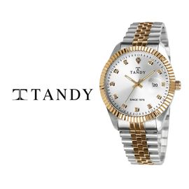 [TANDY] Luxury Couple Metal Watch T-3909 – 12 Austrian Stones, Cyclops Lens Over 3H Date Window, Elegant Design, Stainless Steel Band